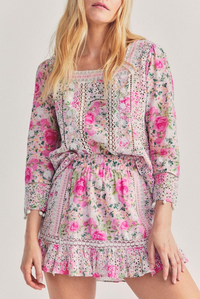 Love Shack Fancy - Baydar Skirt in Magenta Flower Fields