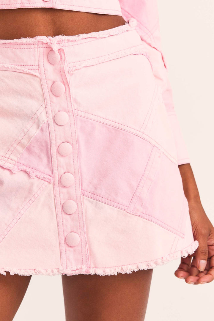 Love Shack Fancy - Cayde Skirt in Pastel Pink Colorblock