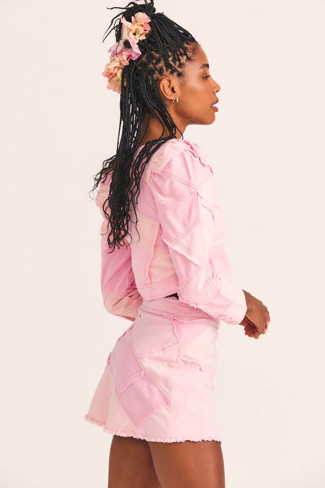 Love Shack Fancy - Cayde Skirt in Pastel Pink Colorblock