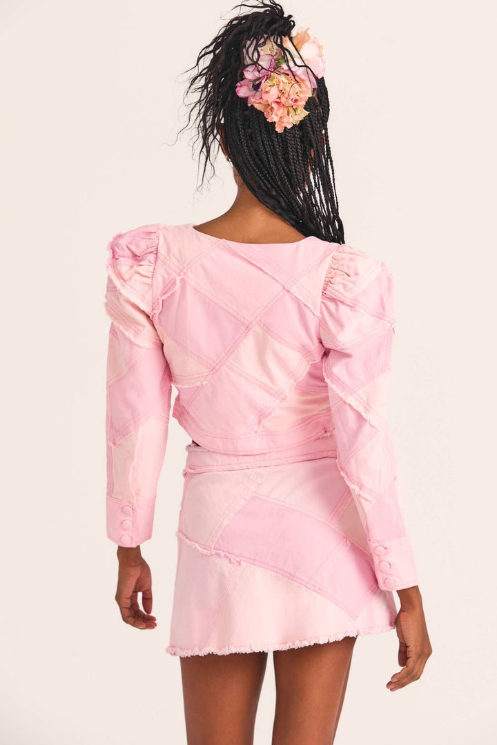 Love Shack Fancy - Cayde Skirt in Pastel Pink Colorblock