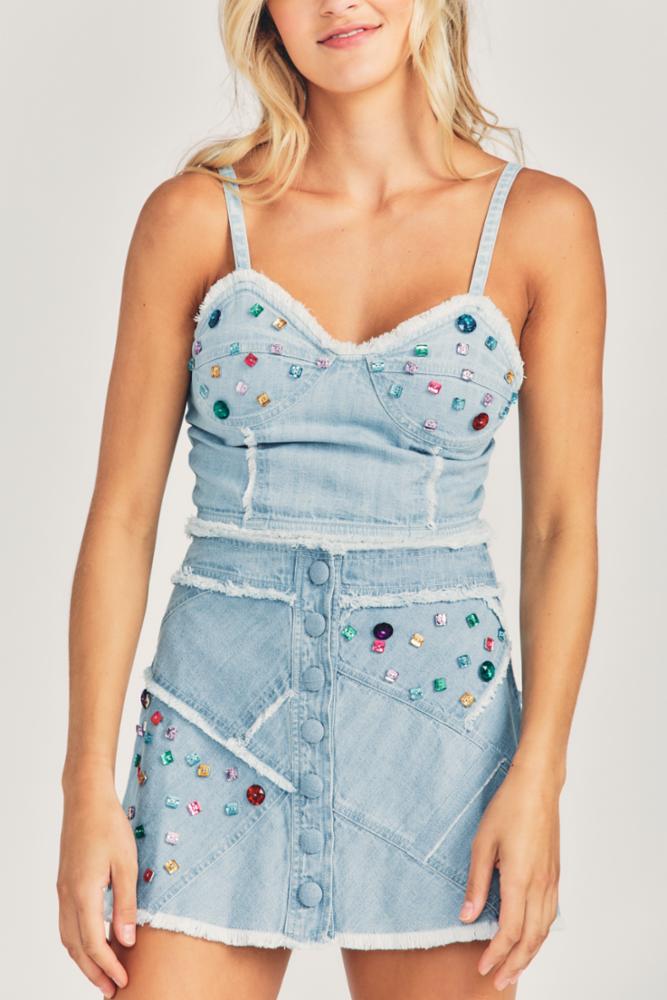 Love Shack Fancy - Cayde Skirt in Washed Denim