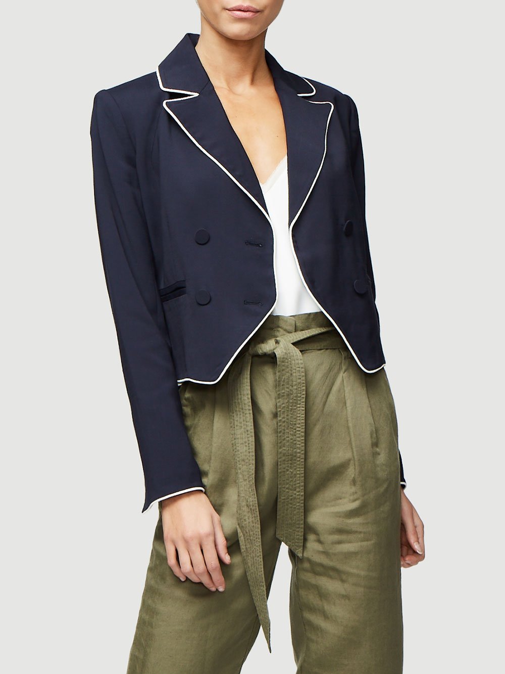 Frame - Double Breasted Piped Jacket in Navy