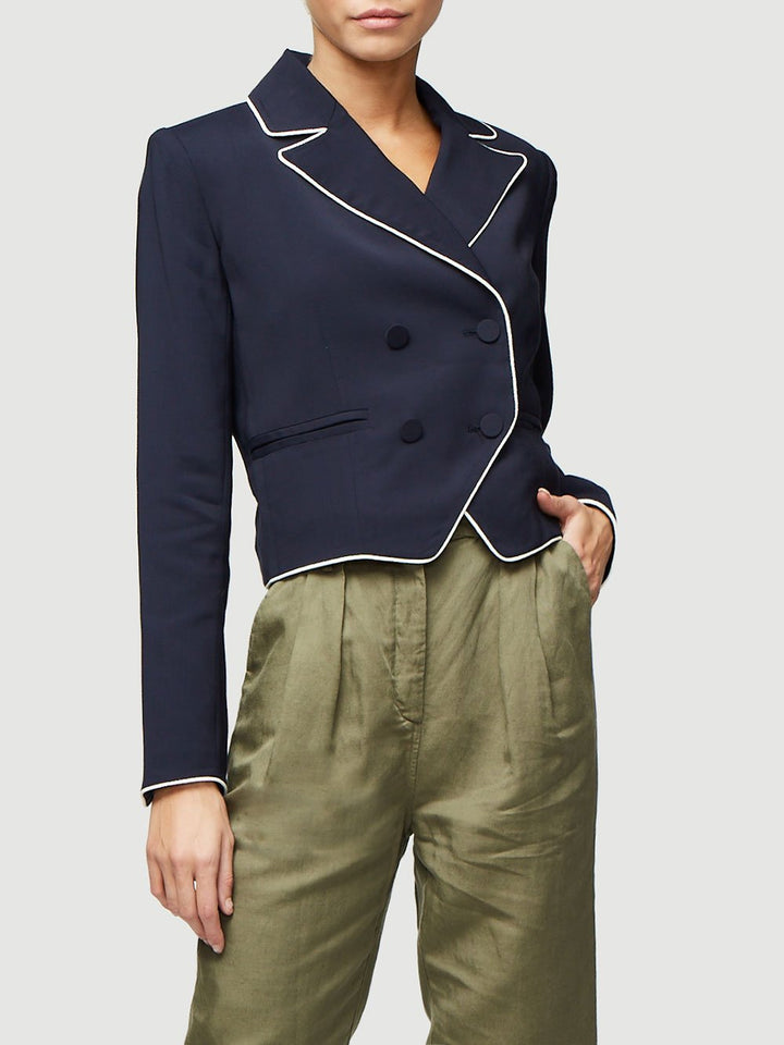 Frame - Double Breasted Piped Jacket in Navy