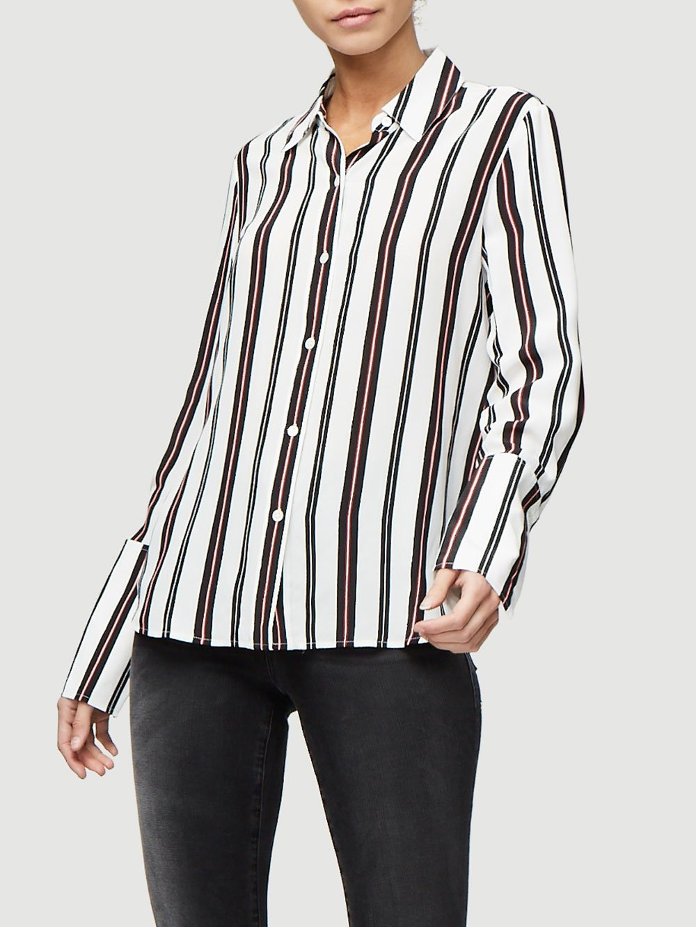 FRAME - Long Cuff Striped Pj Blouse in Noir Multi Default