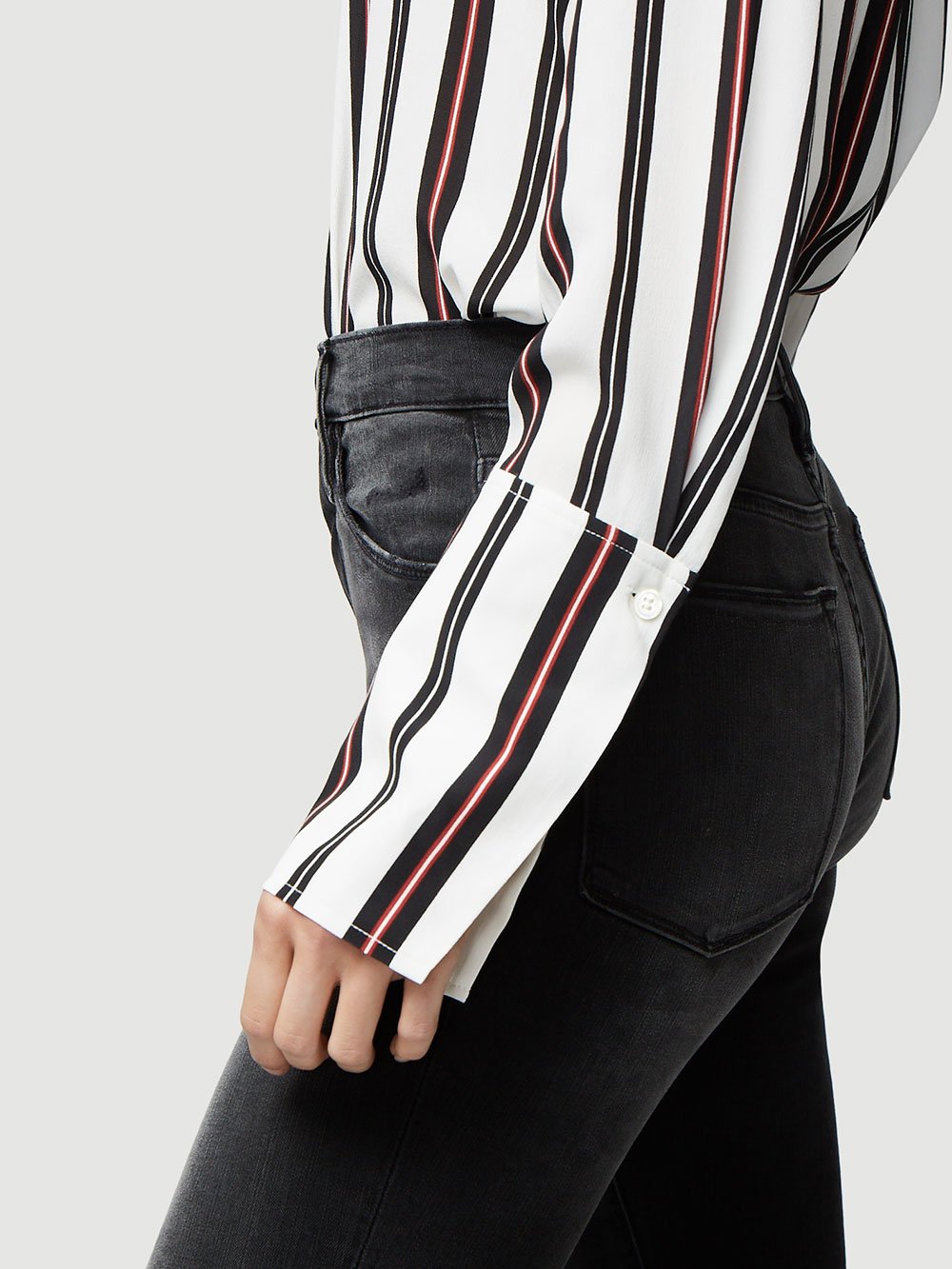 FRAME - Long Cuff Striped Pj Blouse in Noir Multi Default
