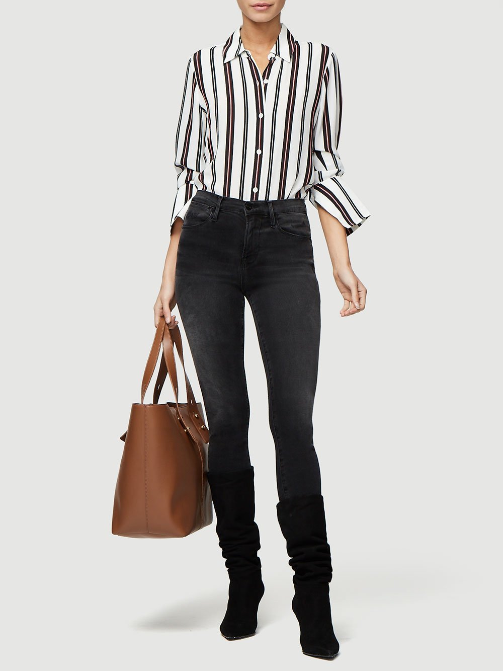FRAME - Long Cuff Striped Pj Blouse in Noir Multi Default