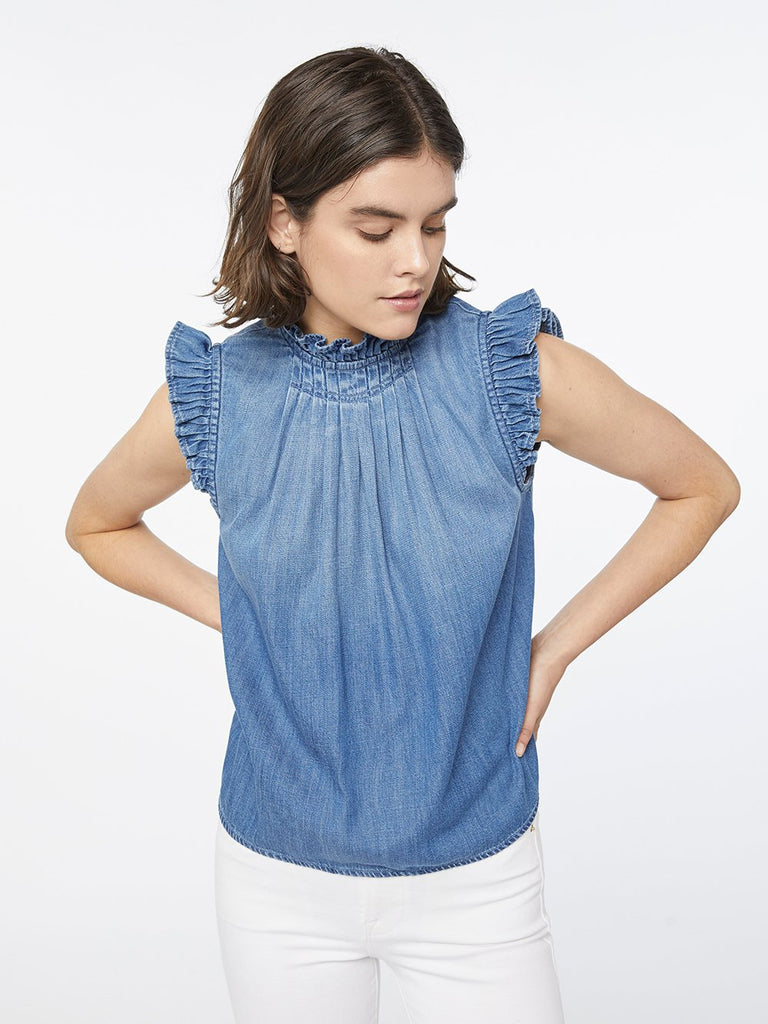 E.B.M[イービーエム] Frill sleeveless denim one piece Sleeveless Denim Tops – Tagged 