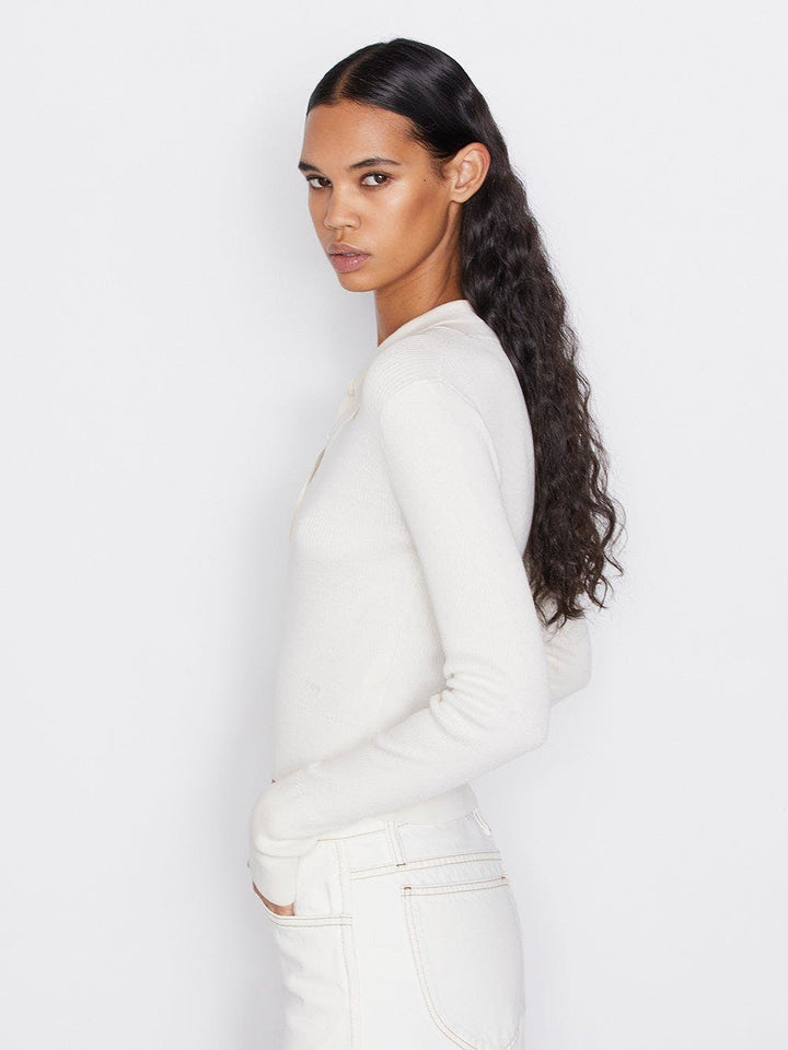 Frame - Shrunken Polo Sweater in Off White