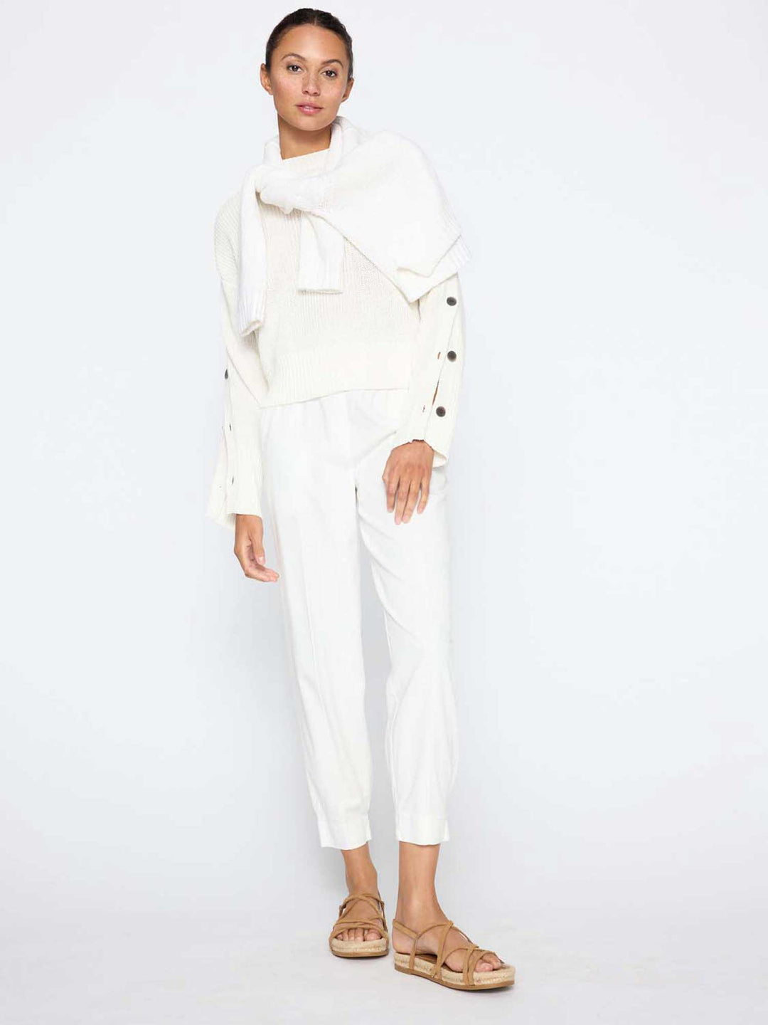 Brochu Walker - Leigh Button Sleeve Pullover in Salt White Clothing - Sweaters