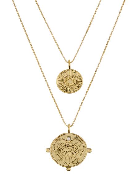 LUV AJ - The Evil Eye Double Coin Necklace in Gold