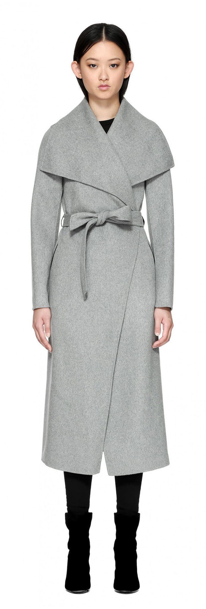 Mackage Mackage- Mai Long Coat + belted waist Light Grey at Blond Genius - 1