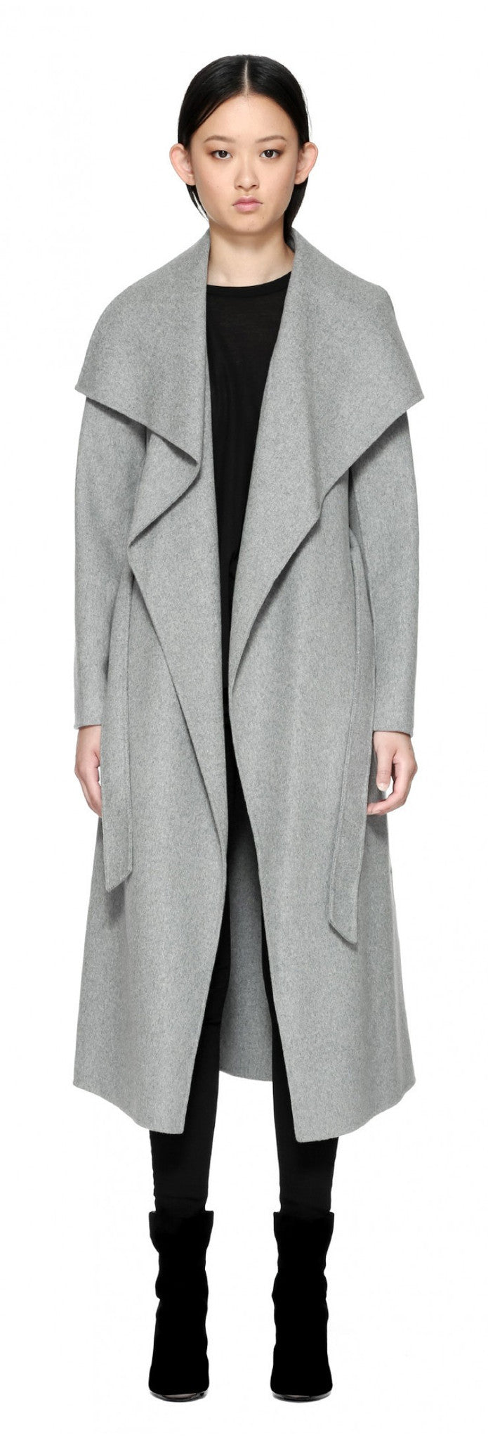 Mackage Mackage- Mai Long Coat + belted waist Light Grey at Blond Genius - 2