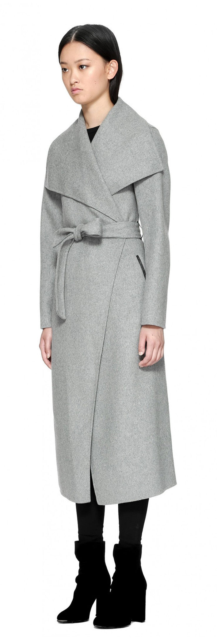 Mackage Mackage- Mai Long Coat + belted waist Light Grey at Blond Genius - 3