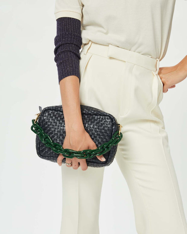 Clare V. Marisol Pinstripe Woven Leather Checker Crossbody Bag NWT
