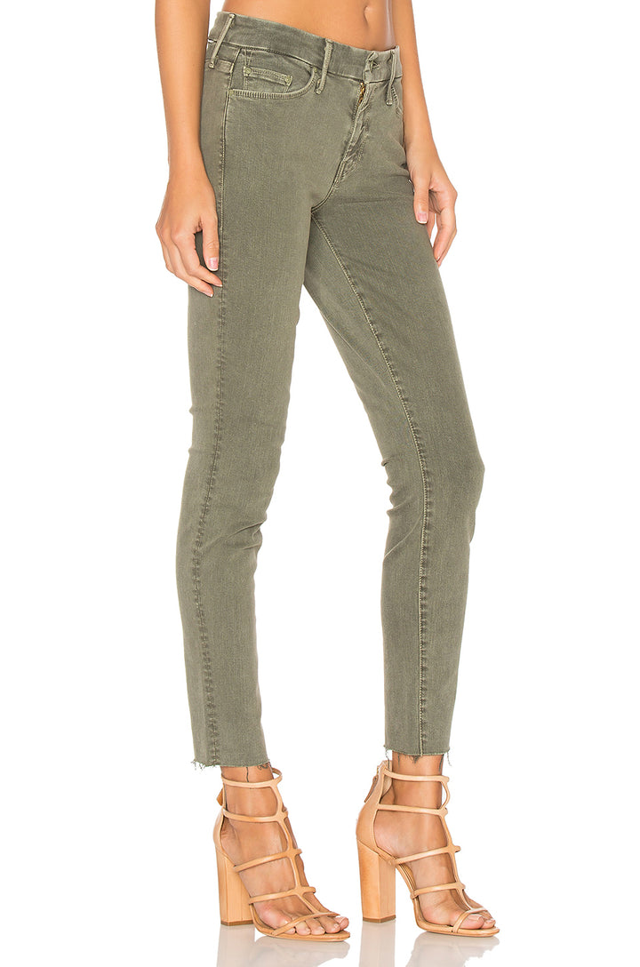 MOTHER - High Waist Looker Ankle Fray Denim Jeans in Army Green