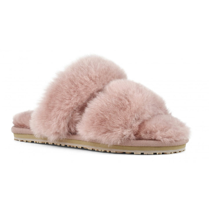 MOU - 2-Stripes Sheepskin Fur Slipper in Antic Rose
