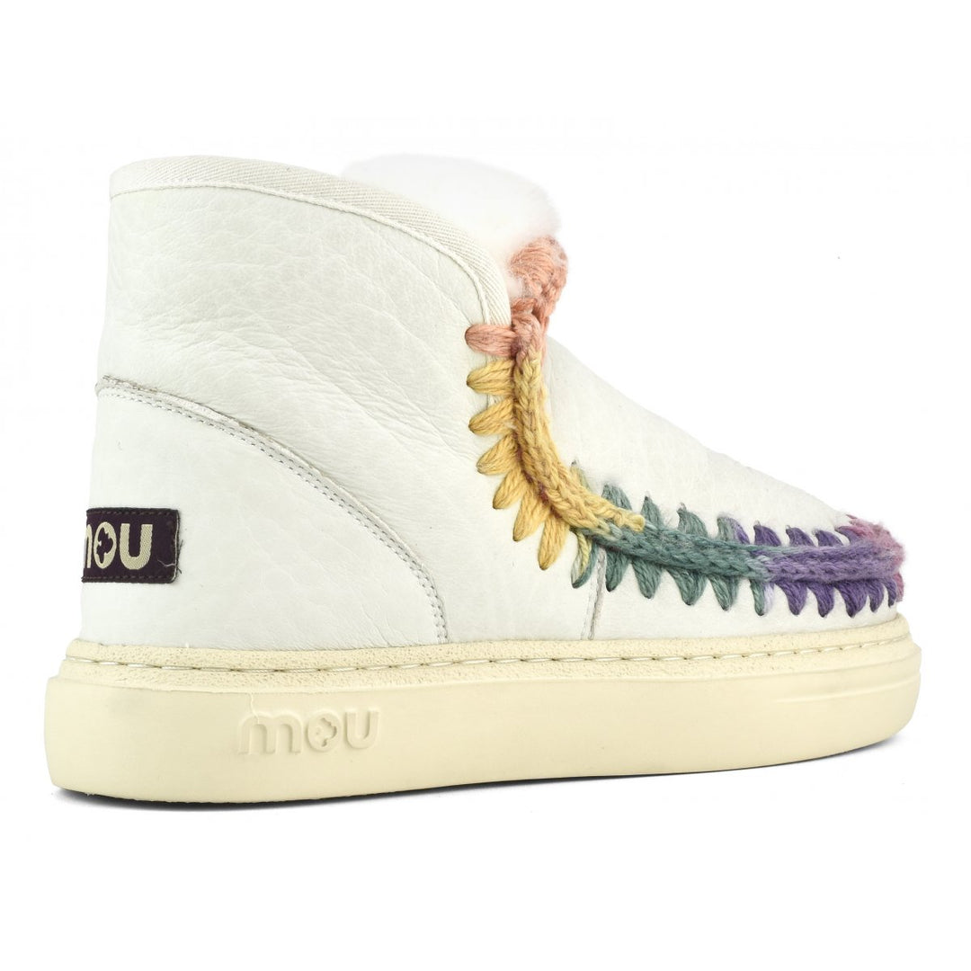 MOU - Eskimo Sneaker with Bold Rainbow Stitching in Nubuck True White