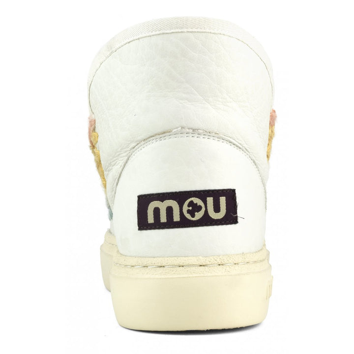 MOU - Eskimo Sneaker with Bold Rainbow Stitching in Nubuck True White