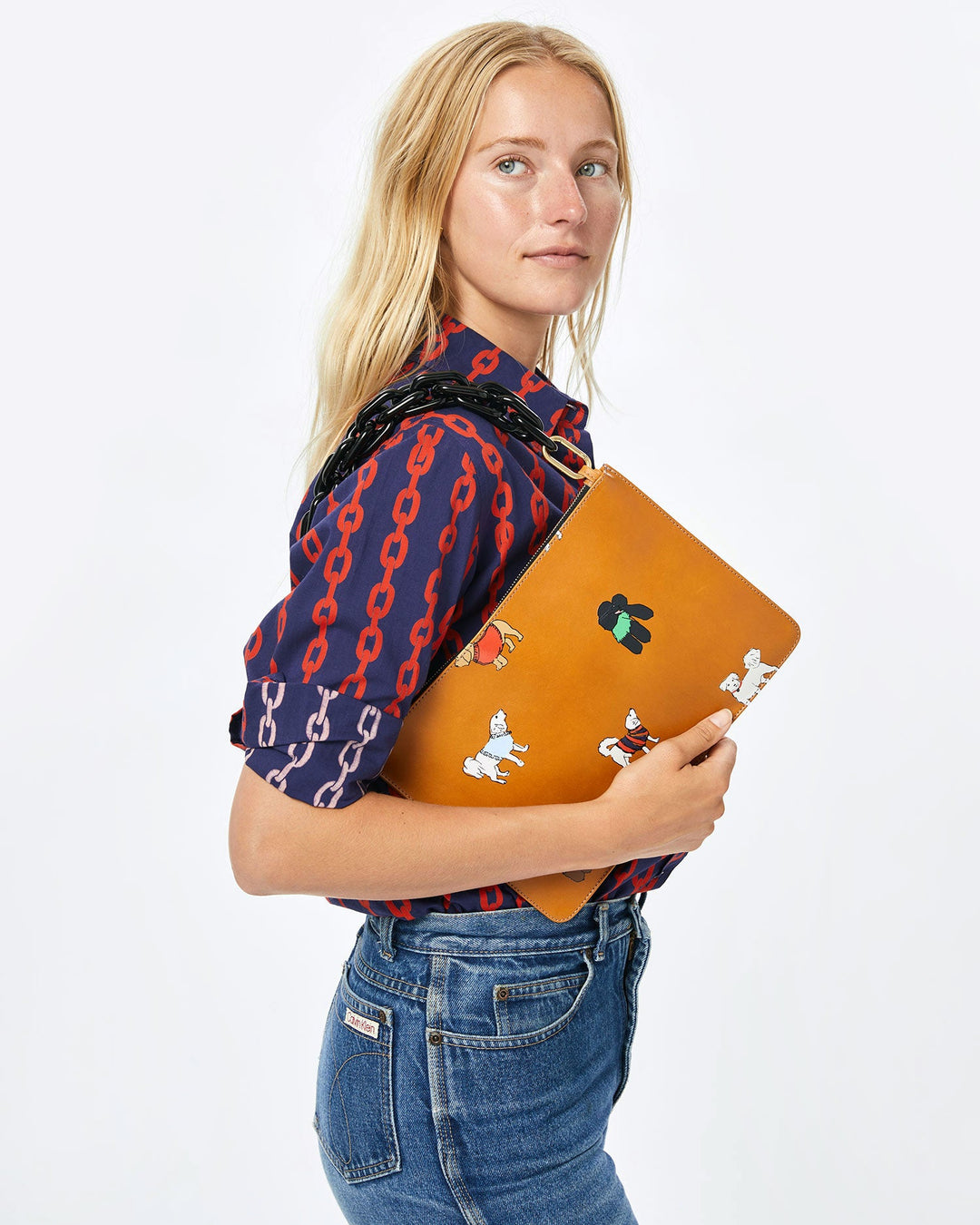 Clare V. - Margot Flat Clutch w/ Tabs in Cuoio Lightweight Veg w/ Paco et Ses Amis