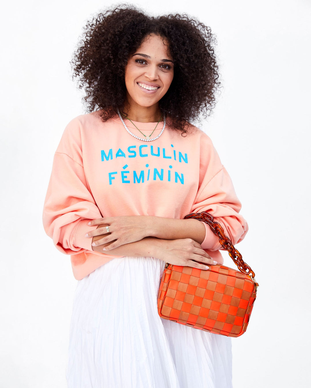 Clare V. - Marisol in Natural and Blood Orange Oversized Woven Checker
