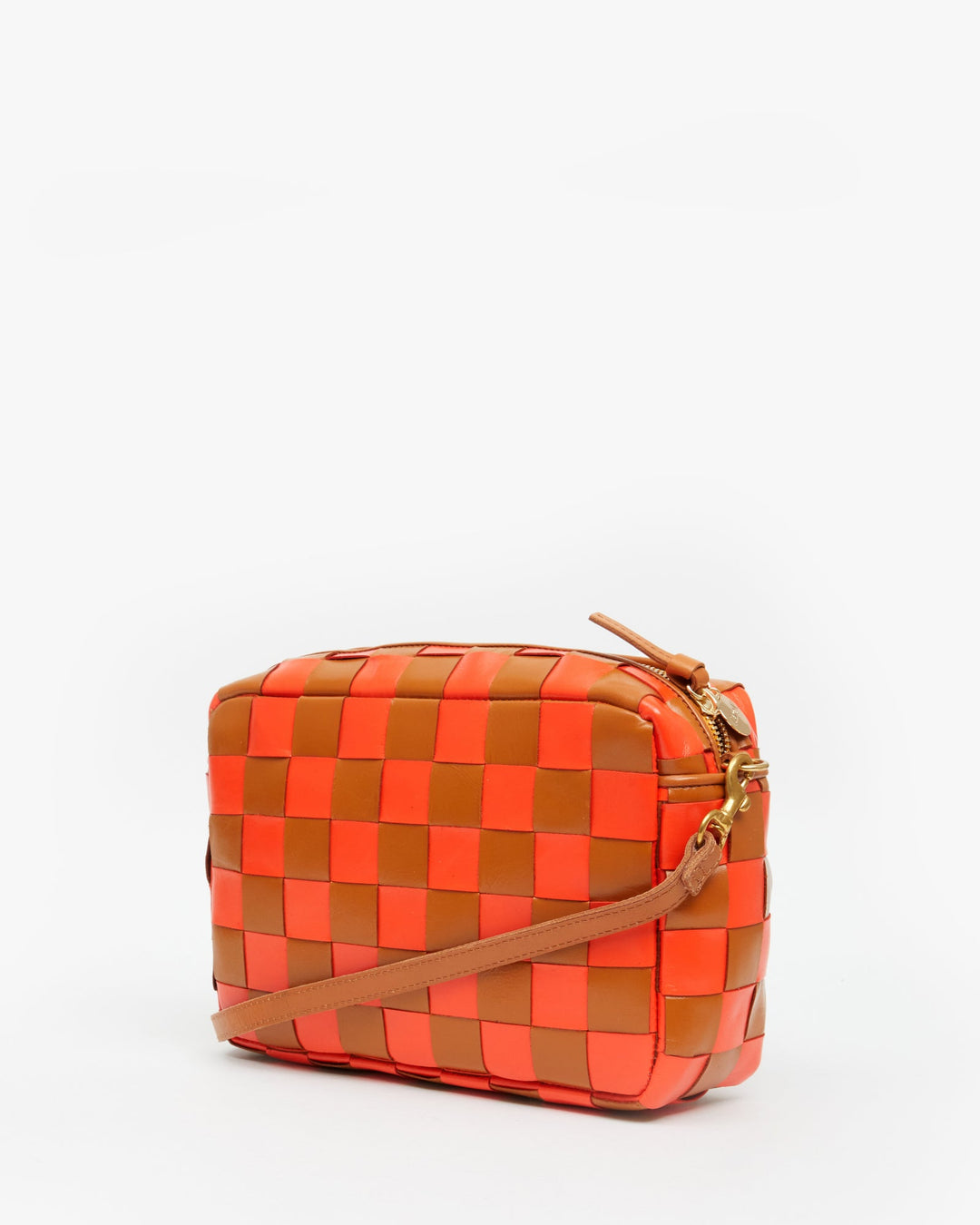 Clare V. - Marisol in Natural and Blood Orange Oversized Woven Checker