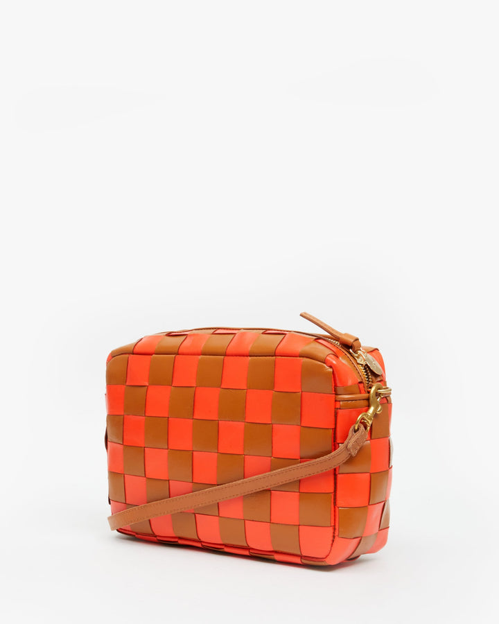 Clare V. - Marisol in Natural and Blood Orange Oversized Woven Checker