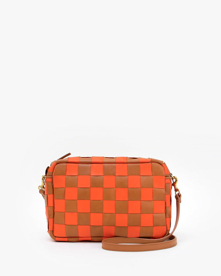 Clare V. - Marisol in Natural and Blood Orange Oversized Woven Checker