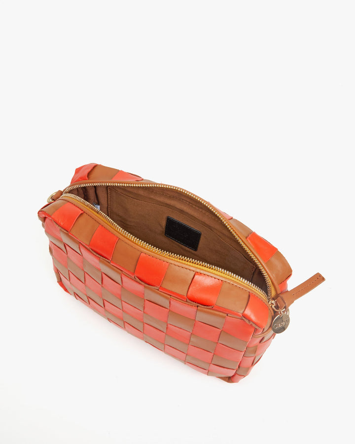 Clare V. - Marisol in Natural and Blood Orange Oversized Woven Checker