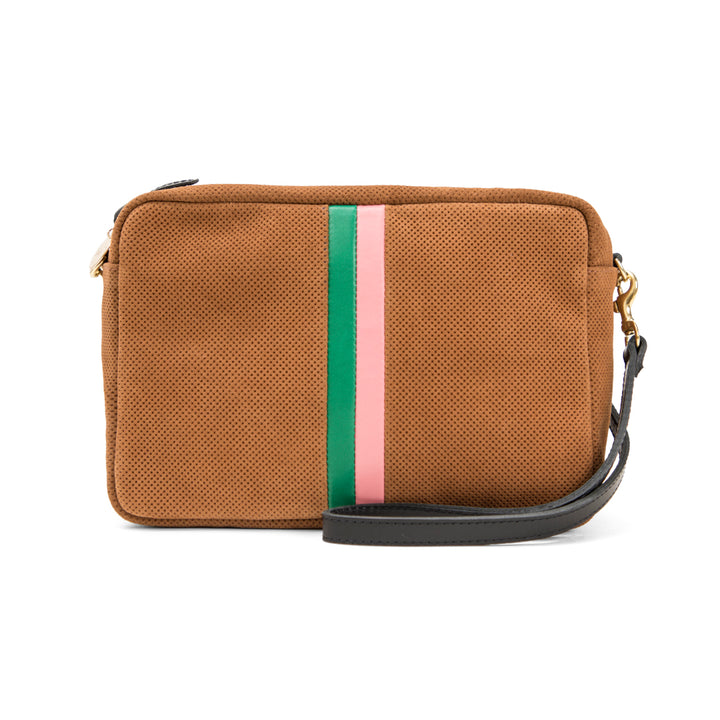 Clare V. - Marisol in Cognac Perf Suede w/ Emerald & Petal Italian Nappa Desert Stripes