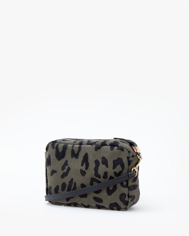 CLARE V. Midi Sac Animal Leopard Print Leather Shoulder Bag Cat Suede