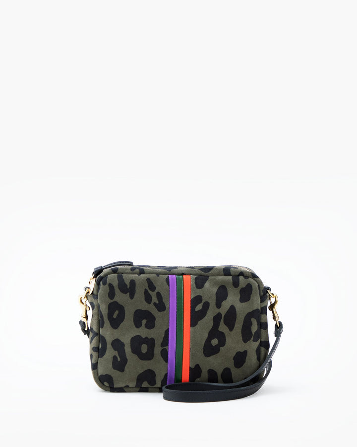 Clare V. - Midi Sac in Army Pablo Cat Suede w/ Iris, Evergreen & Lipstick Italian Nappa Mini Stripes