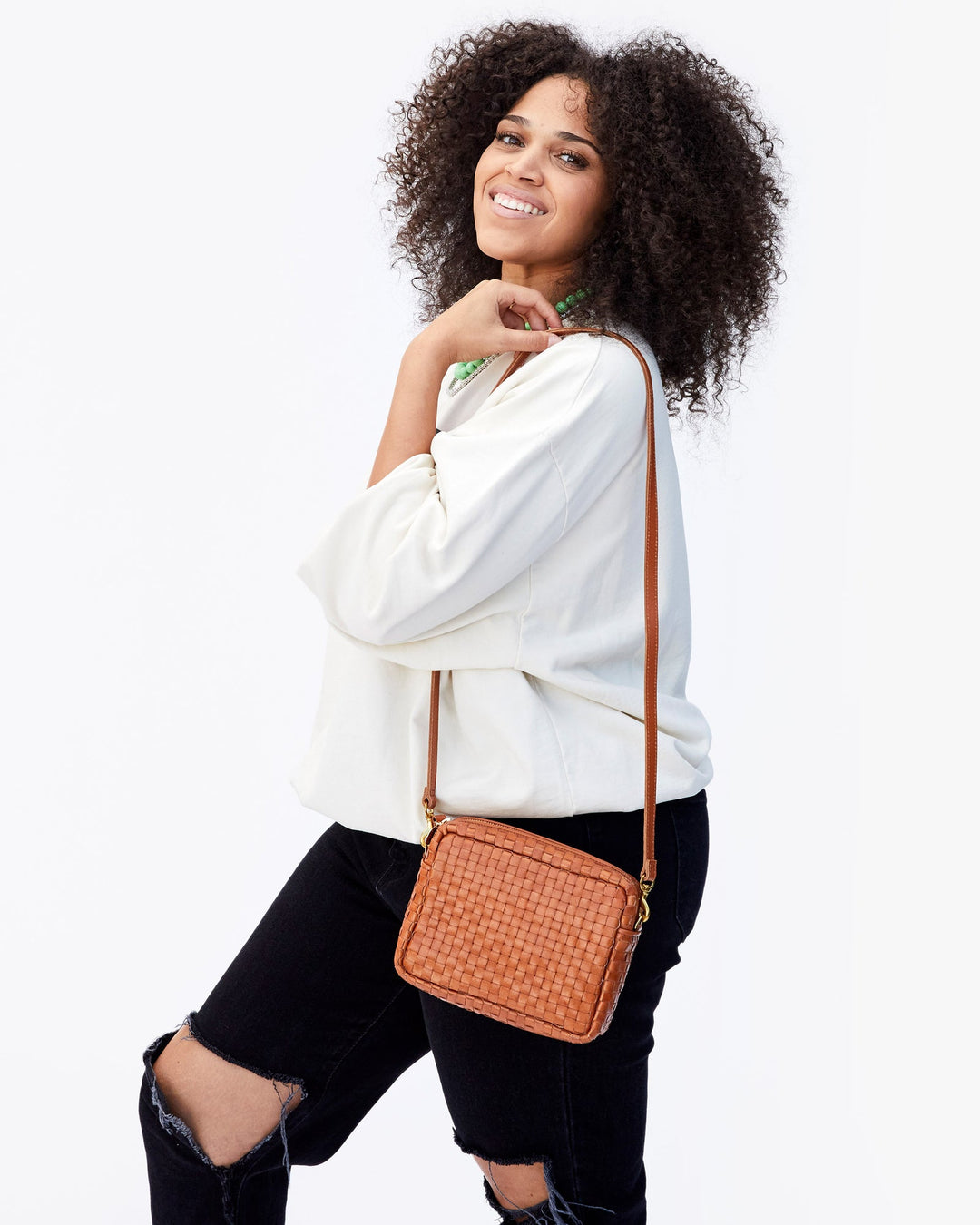 Clare V. - Midi Sac in Natural Woven Checker