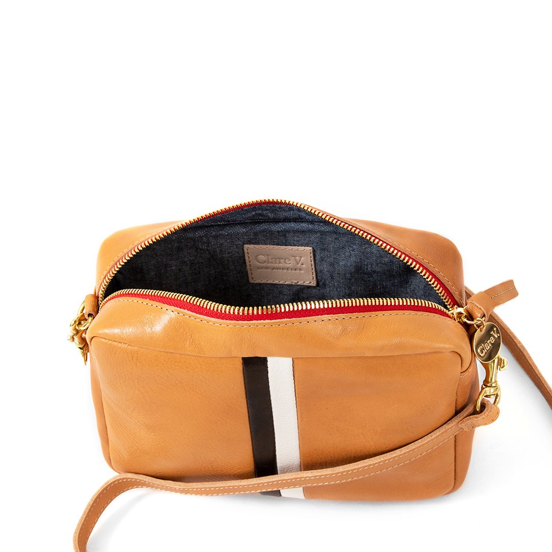 Clare V. - Midi Sac in Natural Rustic w/ Black Italian Nappy & Cream Goat Stripes
