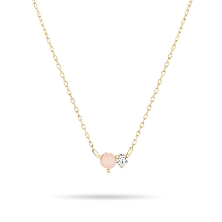 Adina - Pink Opal + Diamond Amigos Necklace in Y14k
