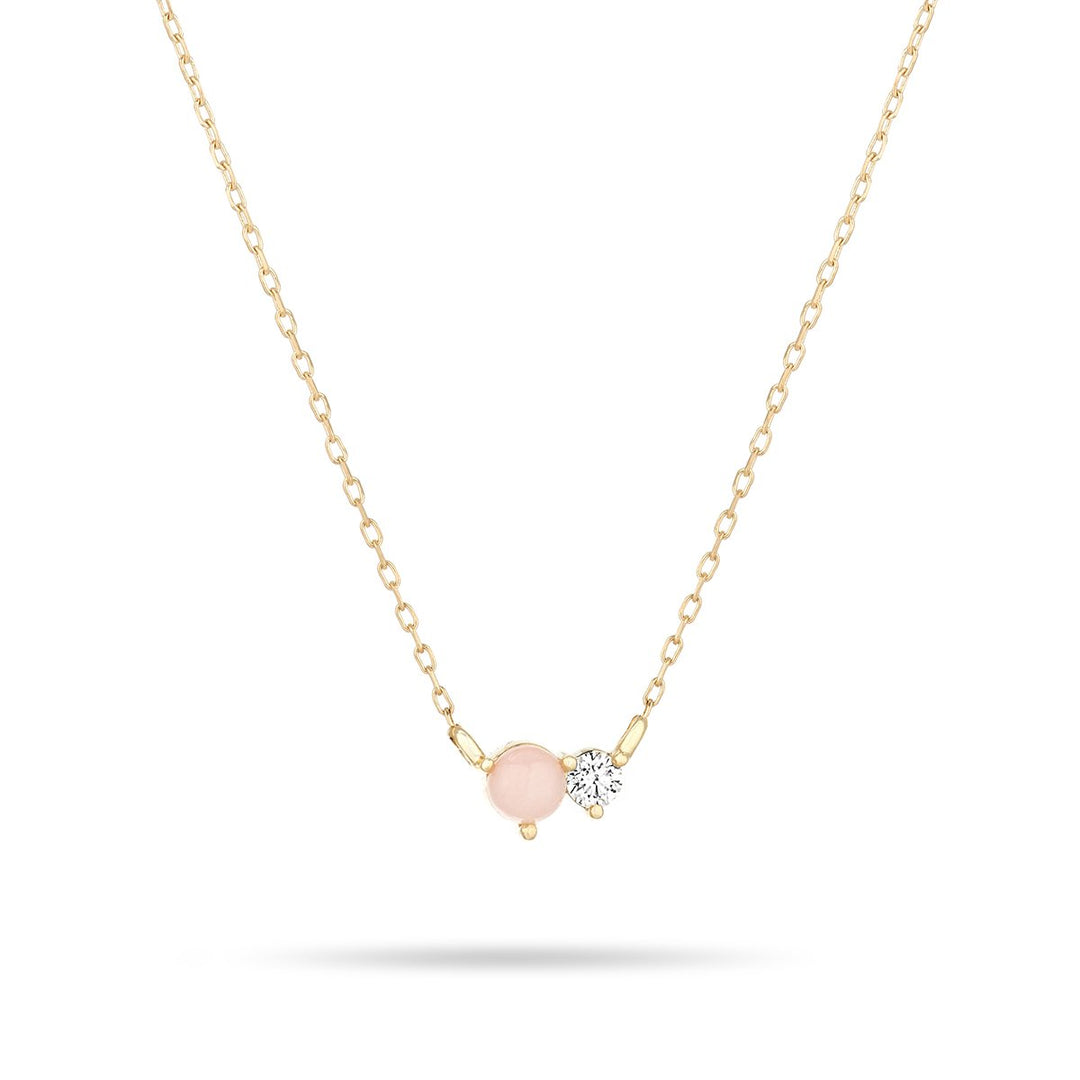 Adina - Pink Opal + Diamond Amigos Necklace in Y14k
