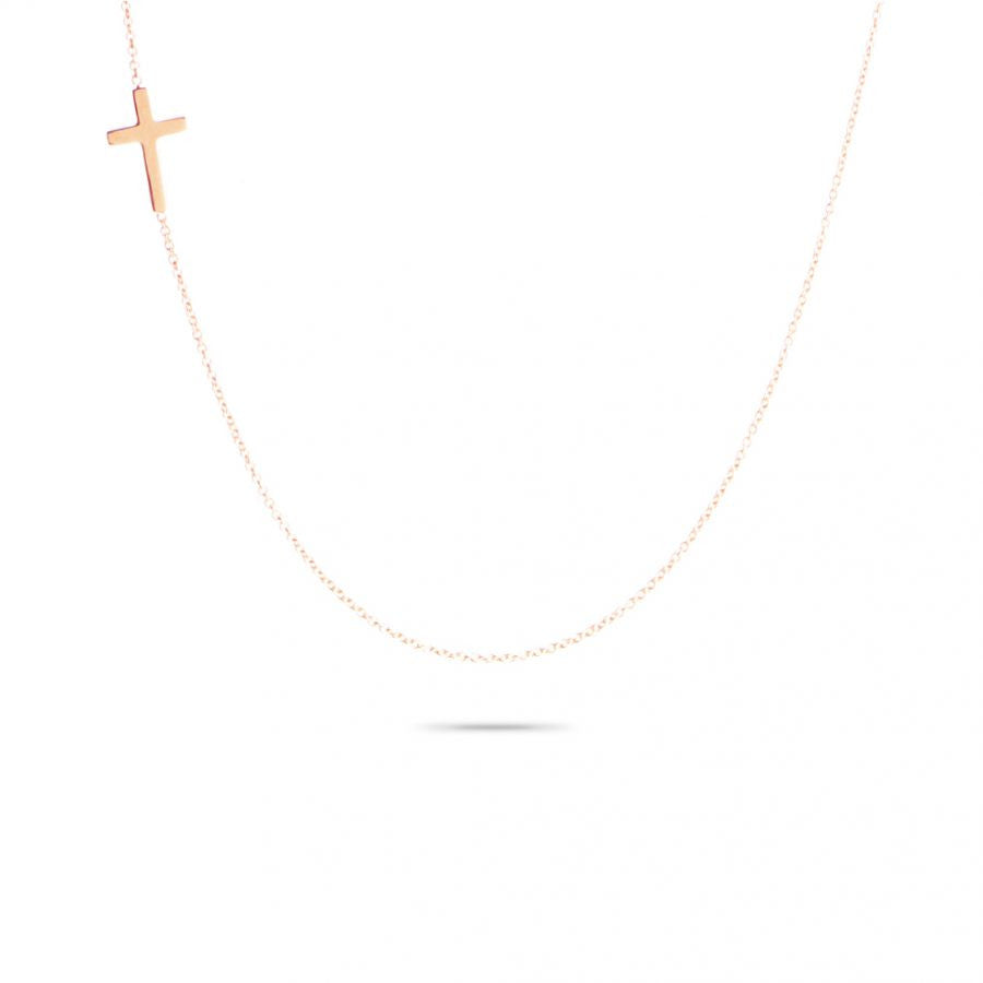 Adina - Tiny Cross Necklace 14K Rose Gold