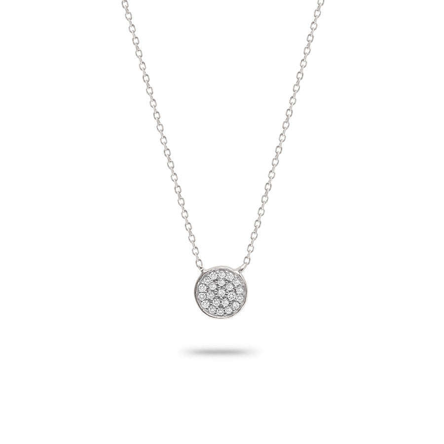 Adina - Solid Pave Disc Necklace in Sterling Silver