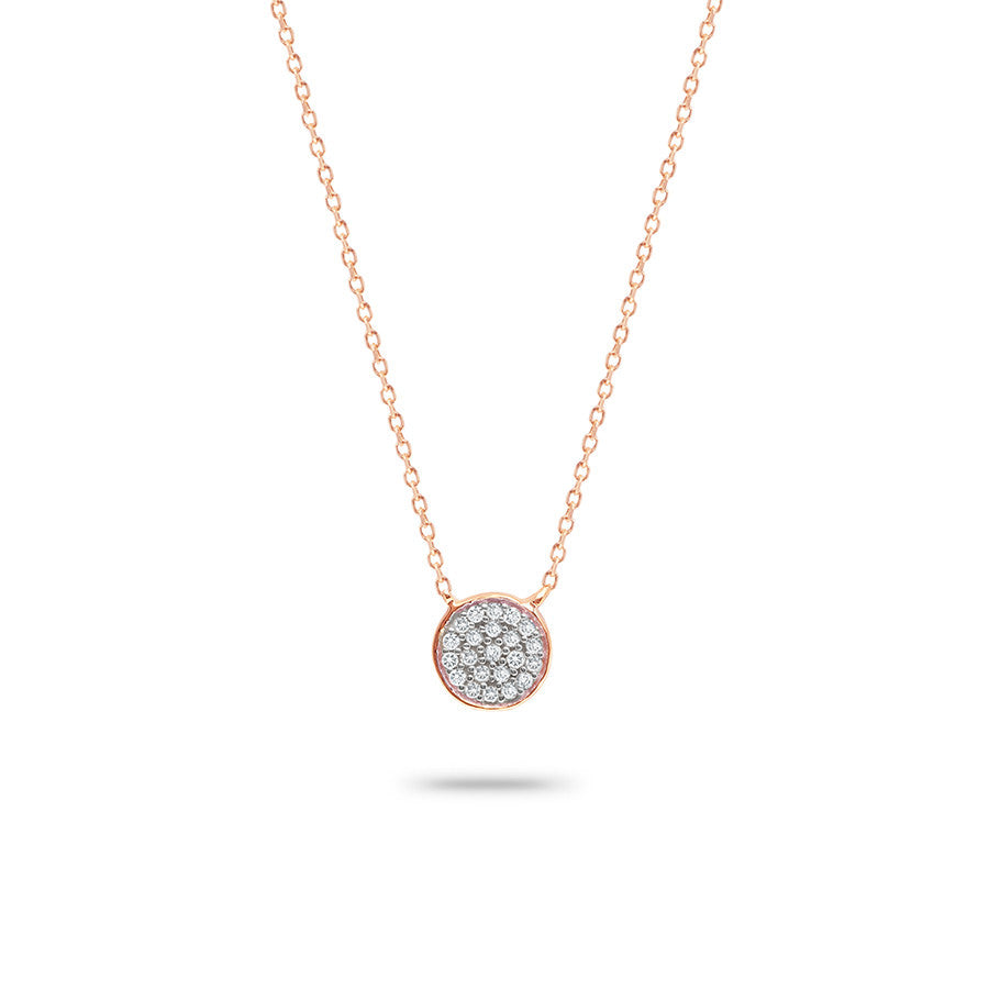 Adina - Solid Pave Disc Necklace Rose Gold