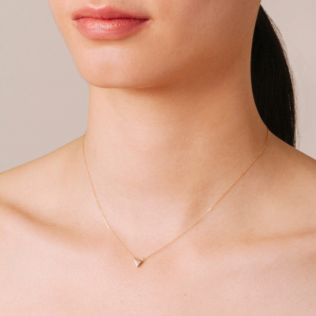 Adina - Super Tiny Solid Pave Triangle Necklace Yellow 14K