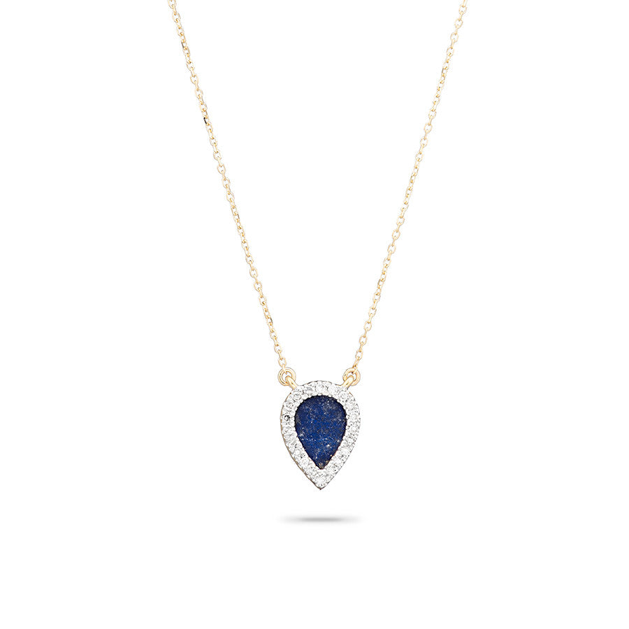 Adina - Small Lapis Diamond Teardrop Pendant Yellow 14K