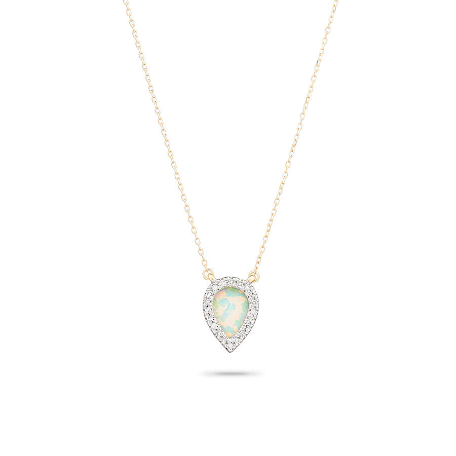 Adina ADI - Small Opal + Diamond Teardrop Pendant Y14 N820SOPDT at Blond Genius