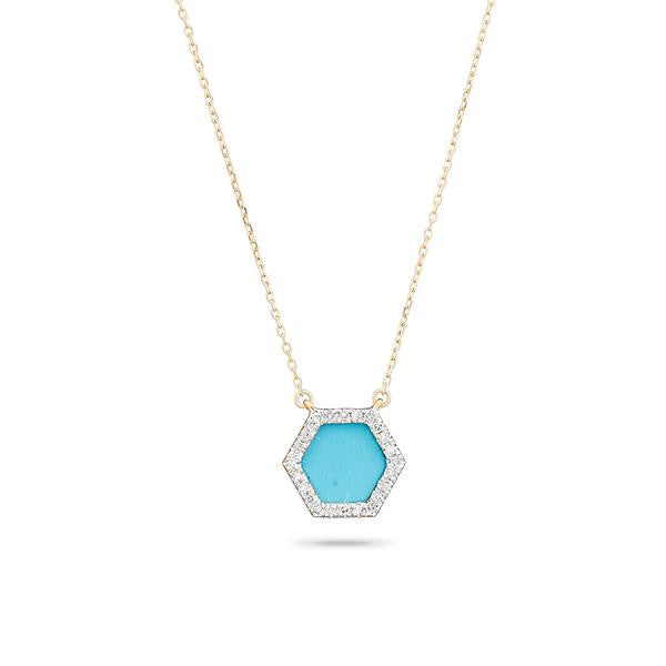 Adina - Turquoise + Diamond Hexagon Pendant