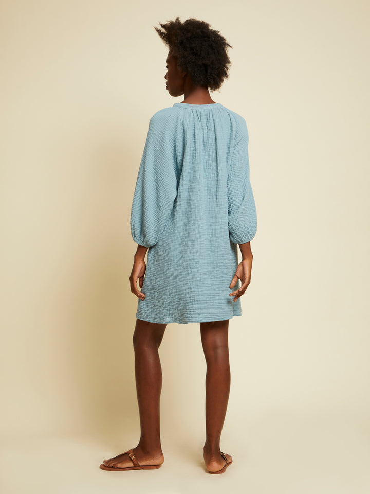 Nation LTD - Nala Peasant Dress in Dusty Blue Blond Genius Nation LTD - Nala Peasant Dress in Dusty Blue Blond Genius