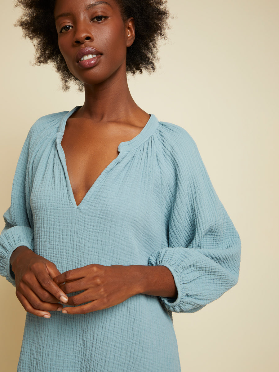 Nation LTD - Nala Peasant Dress in Dusty Blue Blond Genius Nation LTD - Nala Peasant Dress in Dusty Blue Blond Genius