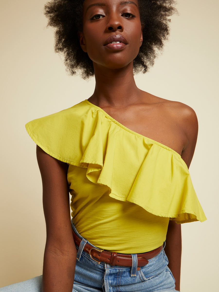 Nation LTD - Noella Ruffle One Shoulder in Chartreuse