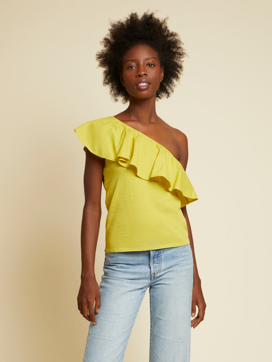 Nation LTD - Noella Ruffle One Shoulder in Chartreuse