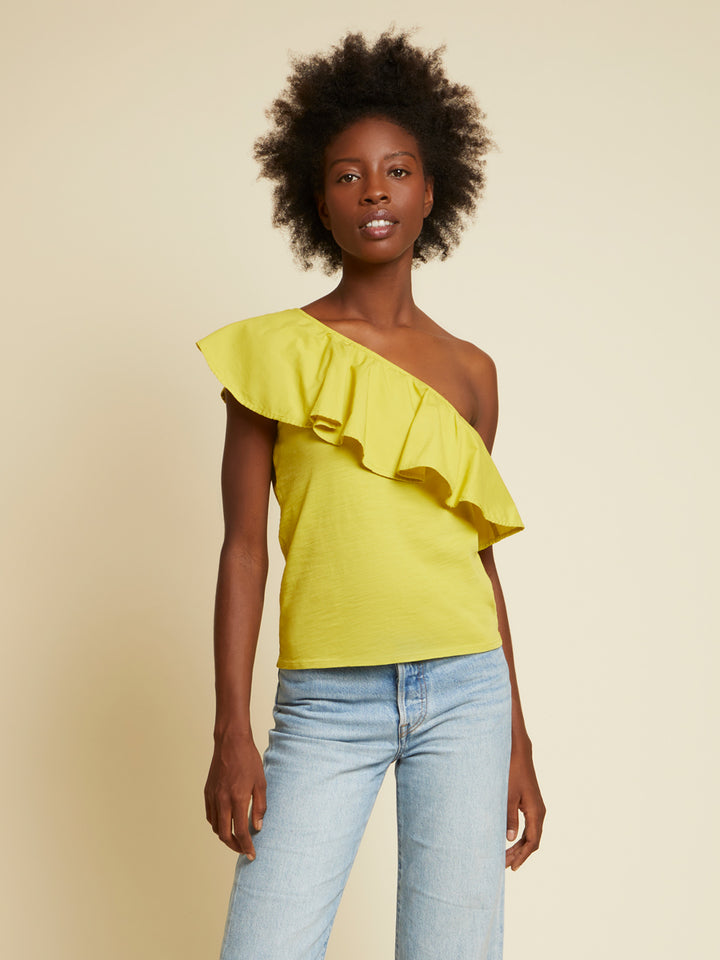 Nation LTD - Noella Ruffle One Shoulder in Chartreuse