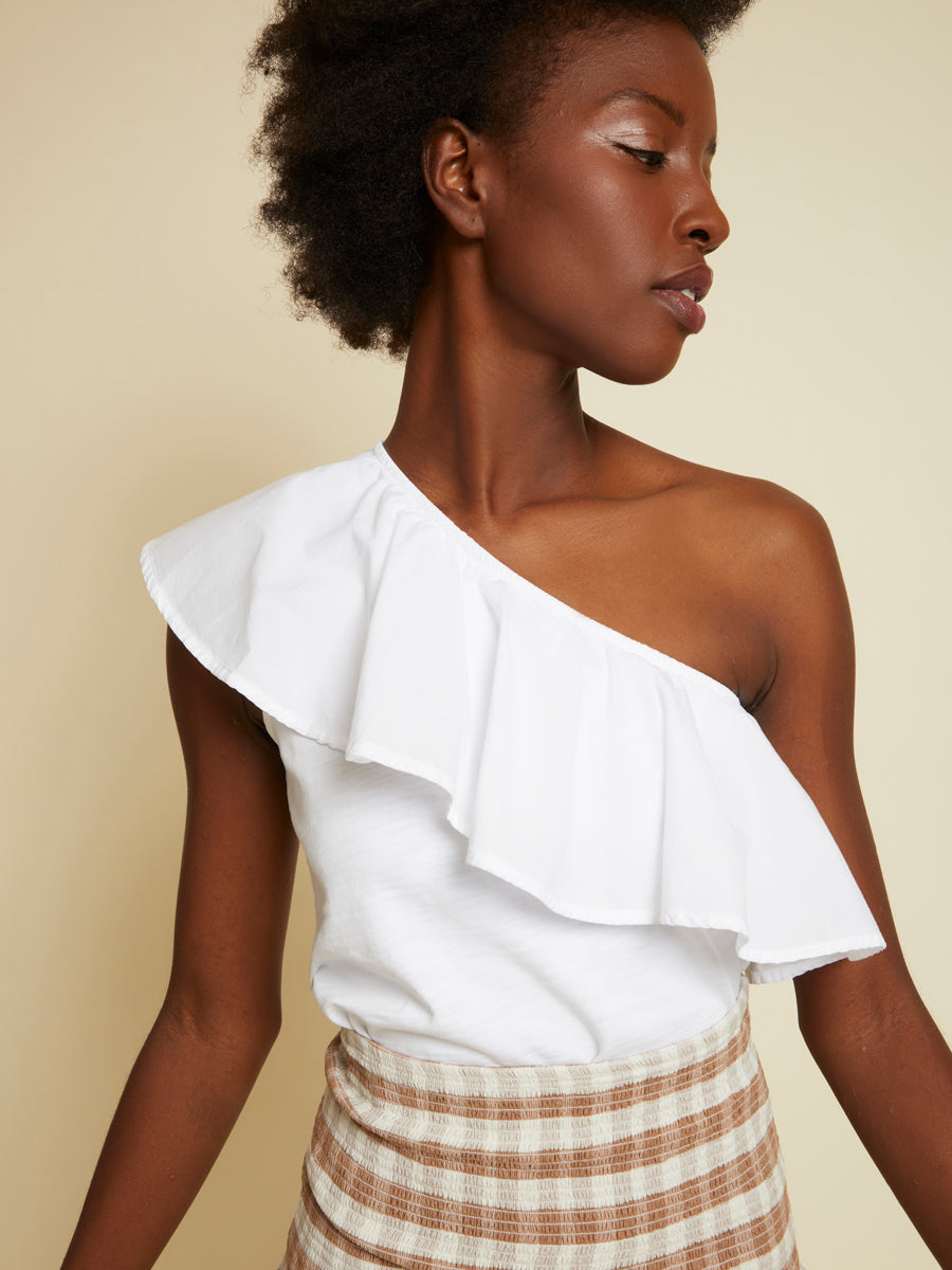 Nation LTD - Noella Ruffle One Shoulder in Optic White
