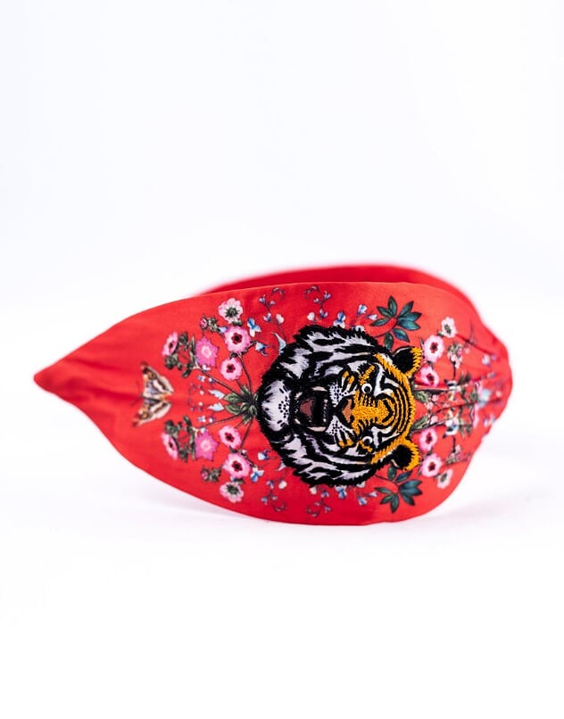 NamJosh - Embroidered Tiger Headband Red