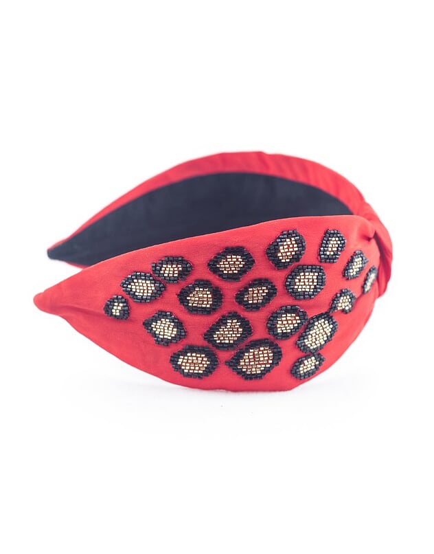 NamJosh - Leopard Beaded Headband Red